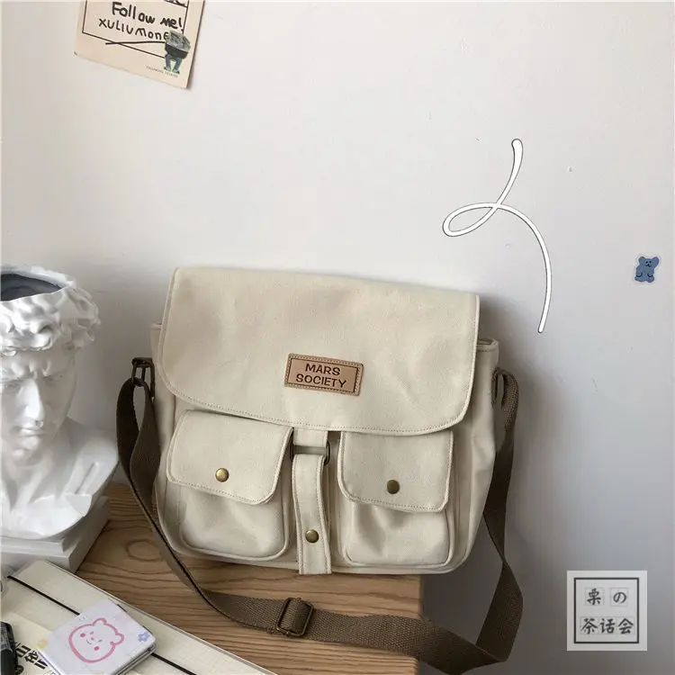 Korean Cool Canvas Bag For Women High School Students Book Bag Satchels Messenger Bag Crossbody Bags New Shoulder Bag Handbags