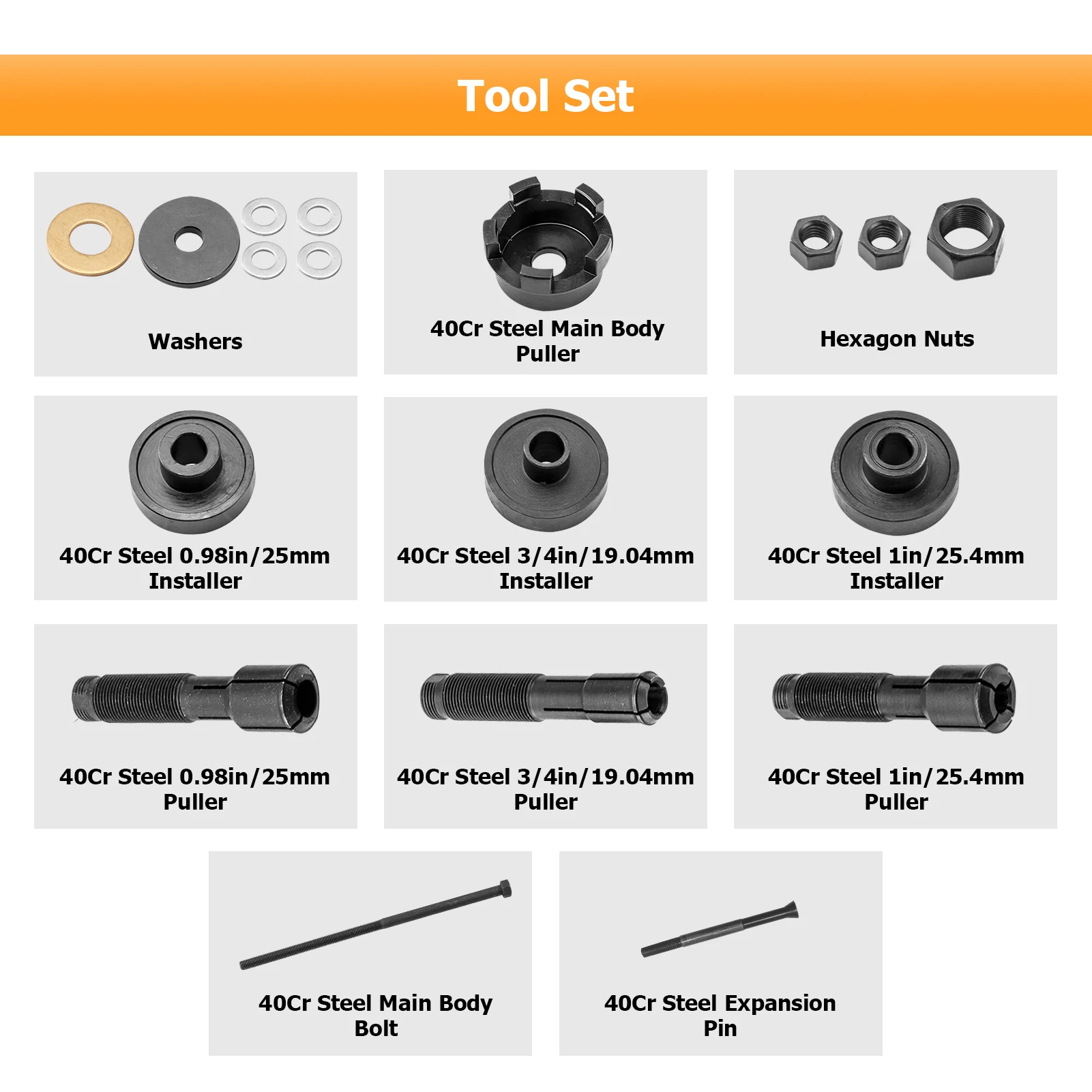 Wheel Bearing Remover and Installer Puller Tool Suite for Harley Davidson 2000+ VT102 Motorcycle 0.75\