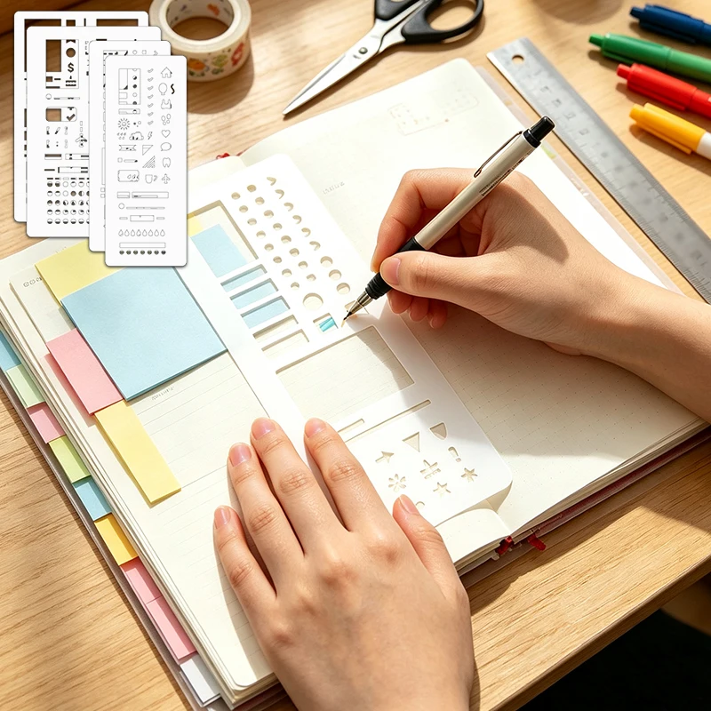 YOMDID 4pcs Insert Drawing Templates For Planner/Journal For Bullet Journals, Creative Note Templates, Daily Planning, Calendar