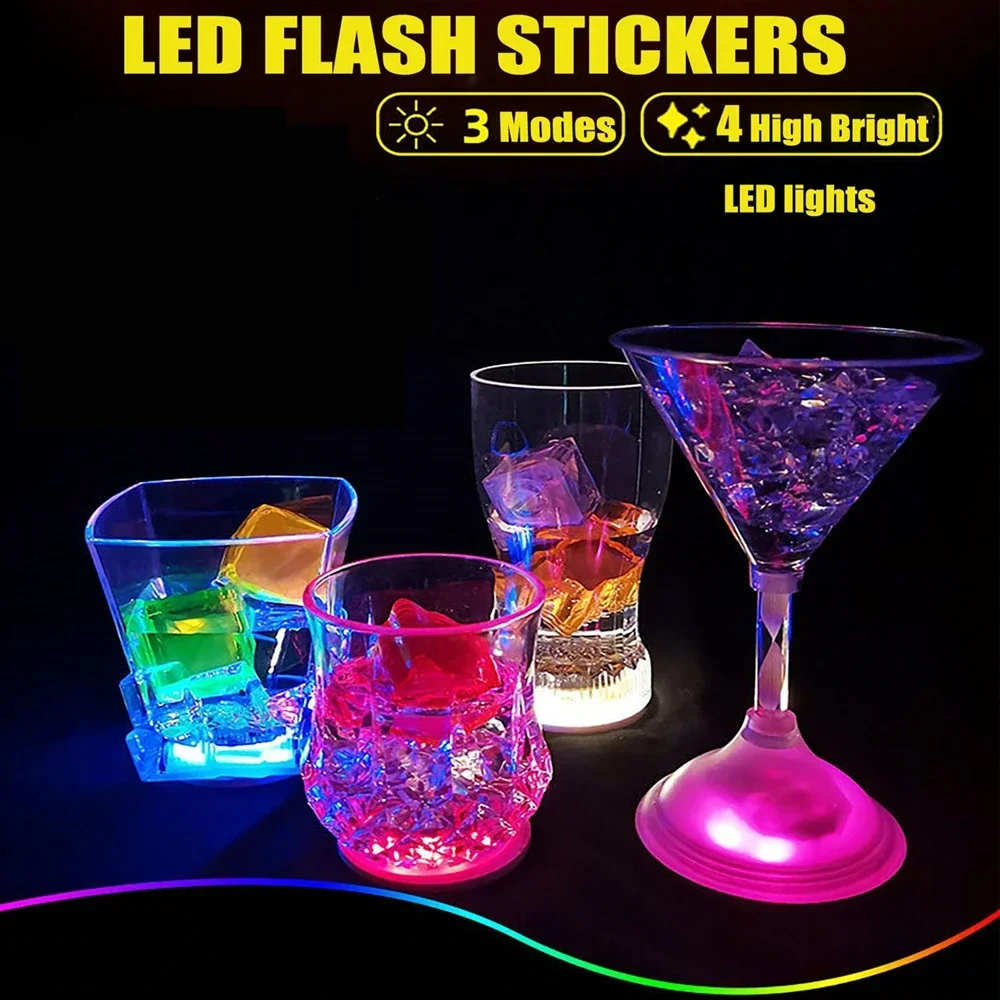 100PCS Wholesale Set LED Light Up Coasters Bottle Flashing Lights Sticker Party Wedding Birthday Bar Wine Drinks Luminous Decor