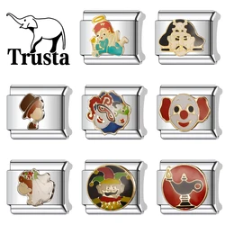 Trusta 2024 Cute Classic Angel Clown Charm Italian Links 9mm Bracelet Stainless Steel For Women Girl DIY Jewelry Wholesale N011