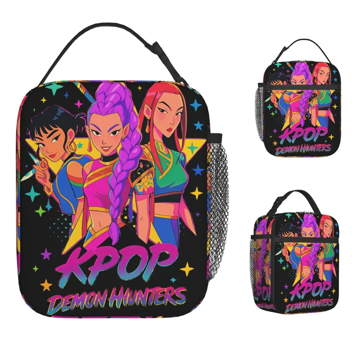 

Kpop Demon Hunters в стиле поп-арт, ланч-сумка для пикника, ланч-бокс для девочек, термосумки для обеда с принтом, водонепроницаемая портативная сумка-холодильник