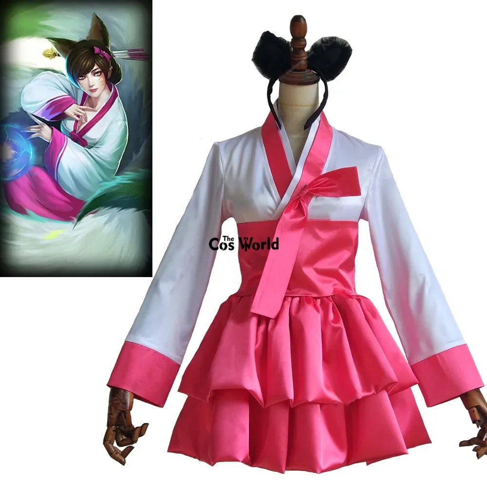 

LOL Ahri The Nine-Tailed Fox Hanbok Tops Dress Kimono Yukata Uniform Outfit Games Cosplay Costumes