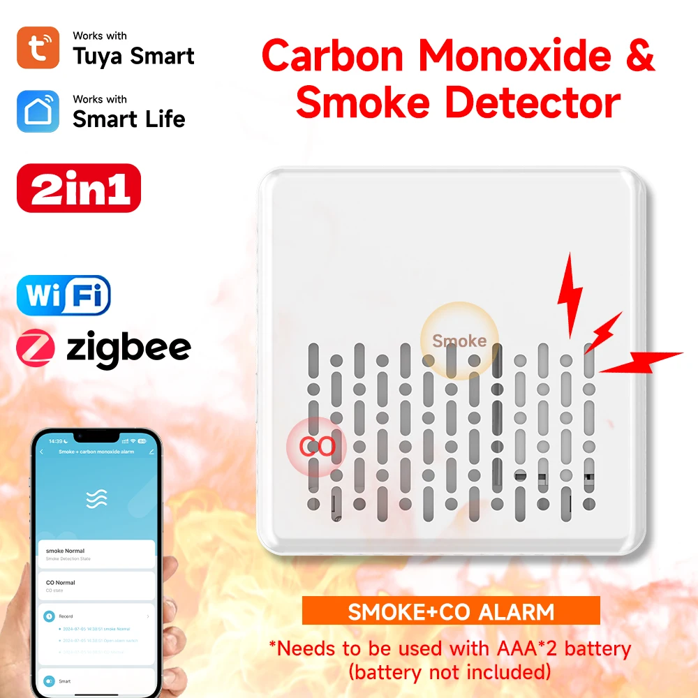 2-in-1-wifi-zigbee-tuya-スマート煙感知器アラーム一酸化炭素パラーリームキッチンショップ火災センサー警告