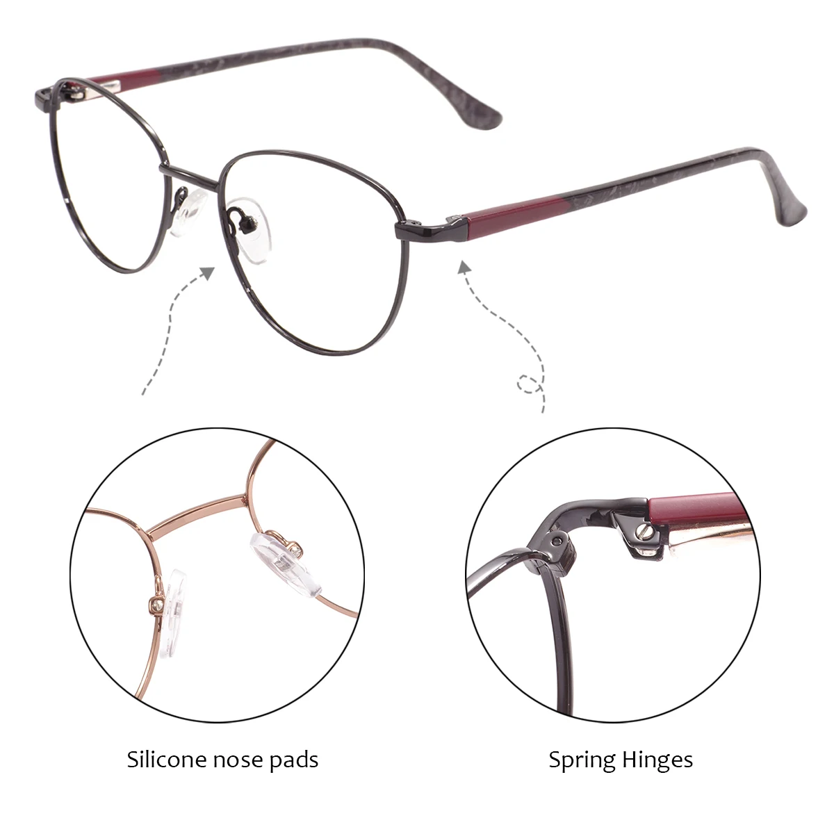 Metal Oval Full Rim Glasses Frame Men Women Medium Spectacle With Spring Hinge For Medical Optical Prescription Lenses