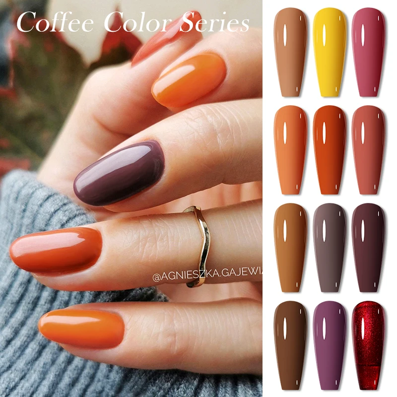 Ensemble de vernis à ongles en gel semi-continu, design d'art d'ongle, hybride, trempage, kit de manucure en gel LED UV, document marron d'automne, 6 pièces