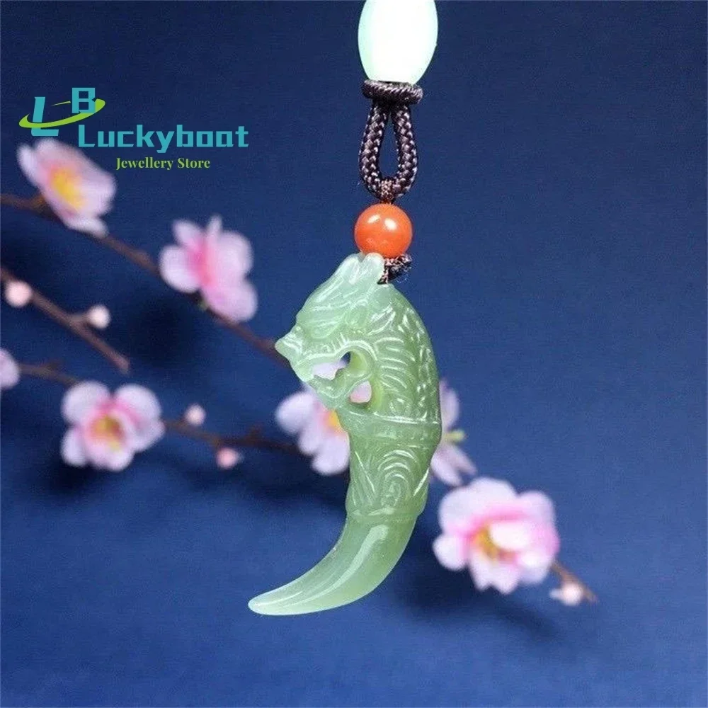 Hetian Jade Pendant Dragon Tooth   Men's Domineering Necklace  Travel World  Transfer