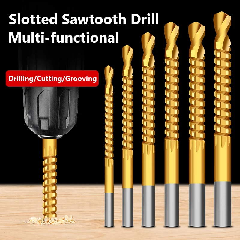 Multi-Function Spiral Jagged Saw Drill Bit Wood Hole Drill 3mm,4mm,5mm,6mm,6.5mm,8mm Wood Pulling Slot Special Hole Tool Set