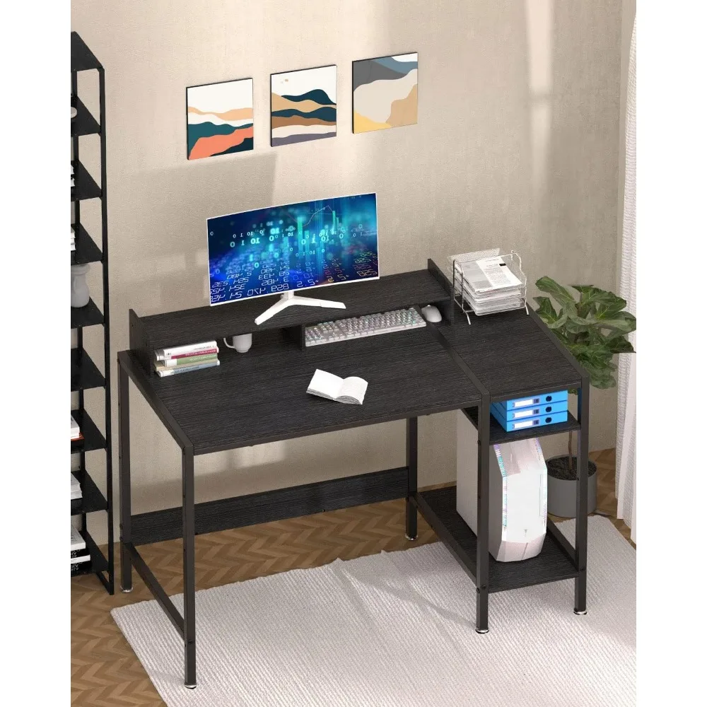 Mesa de computador - Mesa de jogos, mesa de escritório doméstico com armazenamento, mesa pequena com suporte para monitor, economia de espaço de armazenamento, mesa moderna