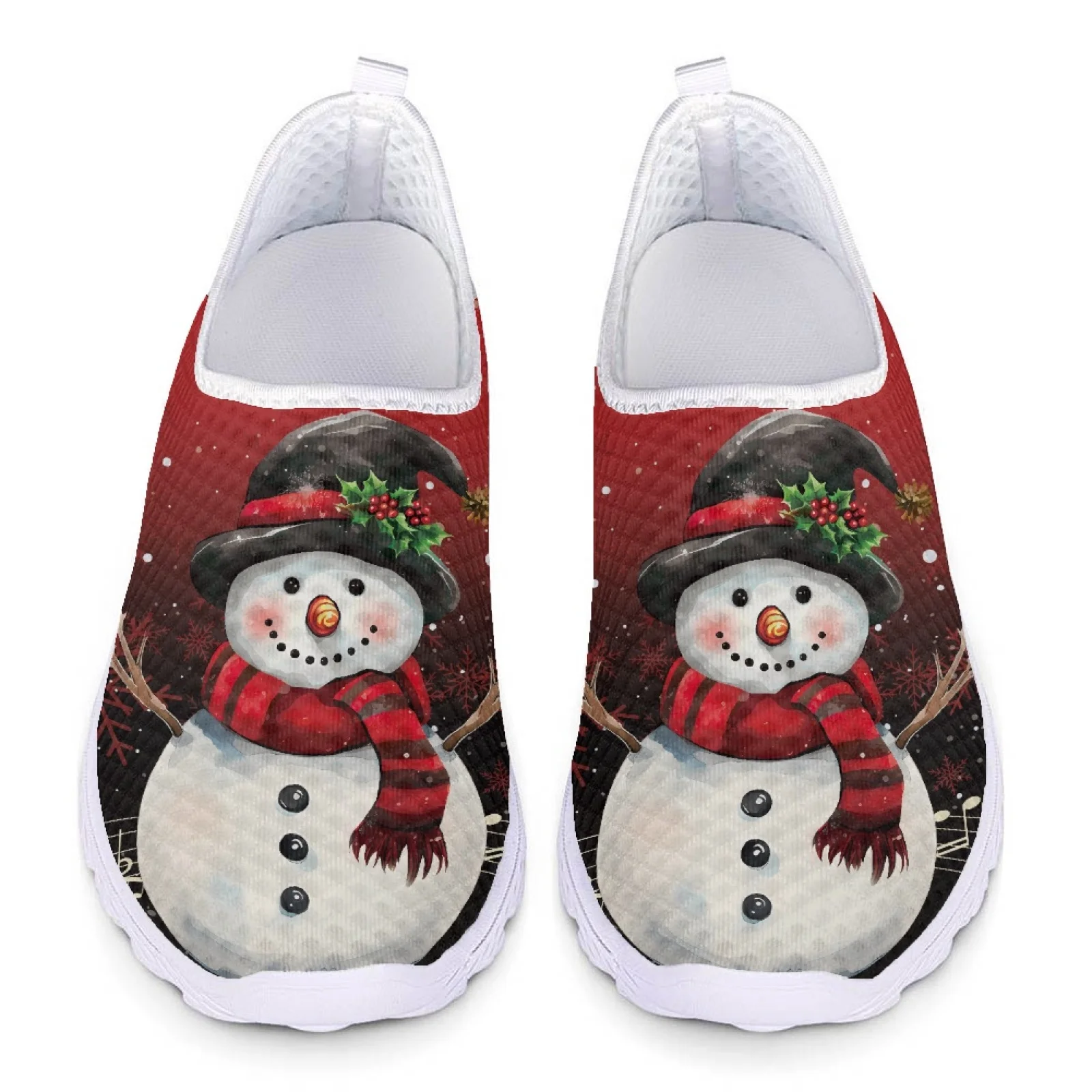 Belidome Cute Snowman Christmas Shoes for Women Summer Mesh Soft Brand Design Slip On Casual Walking Sneakers Zapatos Planos