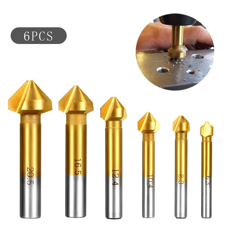 Hss Rebaixador Broca Bit 90 Graus Contra-pia Chanfradura Ferramentas de Madeira Aço Chanfro Cortador 6.3 8.3 10.4 12.4 16.5 20.5 mm Peças