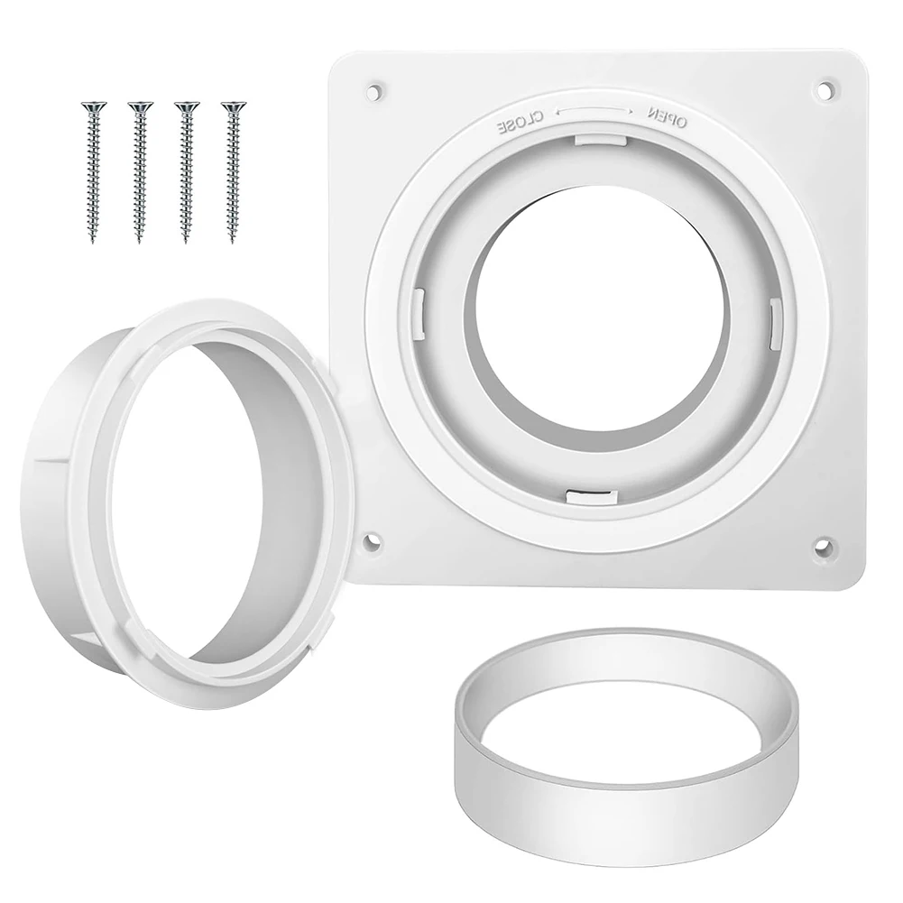 Dryer Vent Connector Kit With Wall Plate And Quick Connect For 4 Inch Hose, 7x7 Inch For Laundry Room Or Bathroom Exhaust