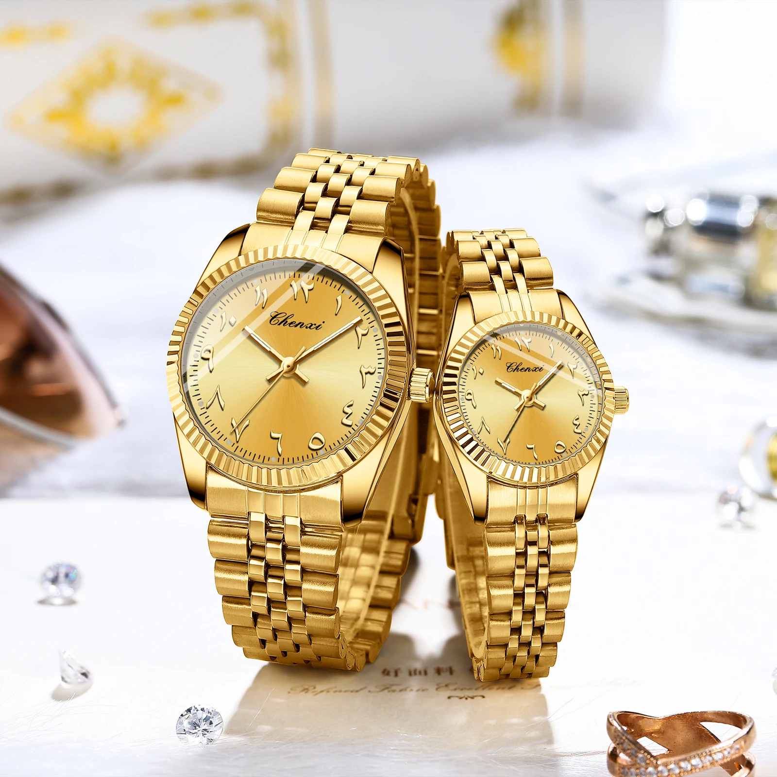 CHENXI 0042 Fashion Couple Lover's Watches 1Piece Stainless Steel Waterproof Luminous Quartz Wristwatch For Lover Women Men view 4