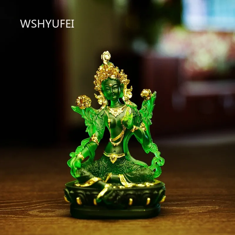 

Стеклянная зеленая статуэтка Будды для дома, украшение в китайском стиле, буддийский ритуальный предмет, религиозные принадлежности