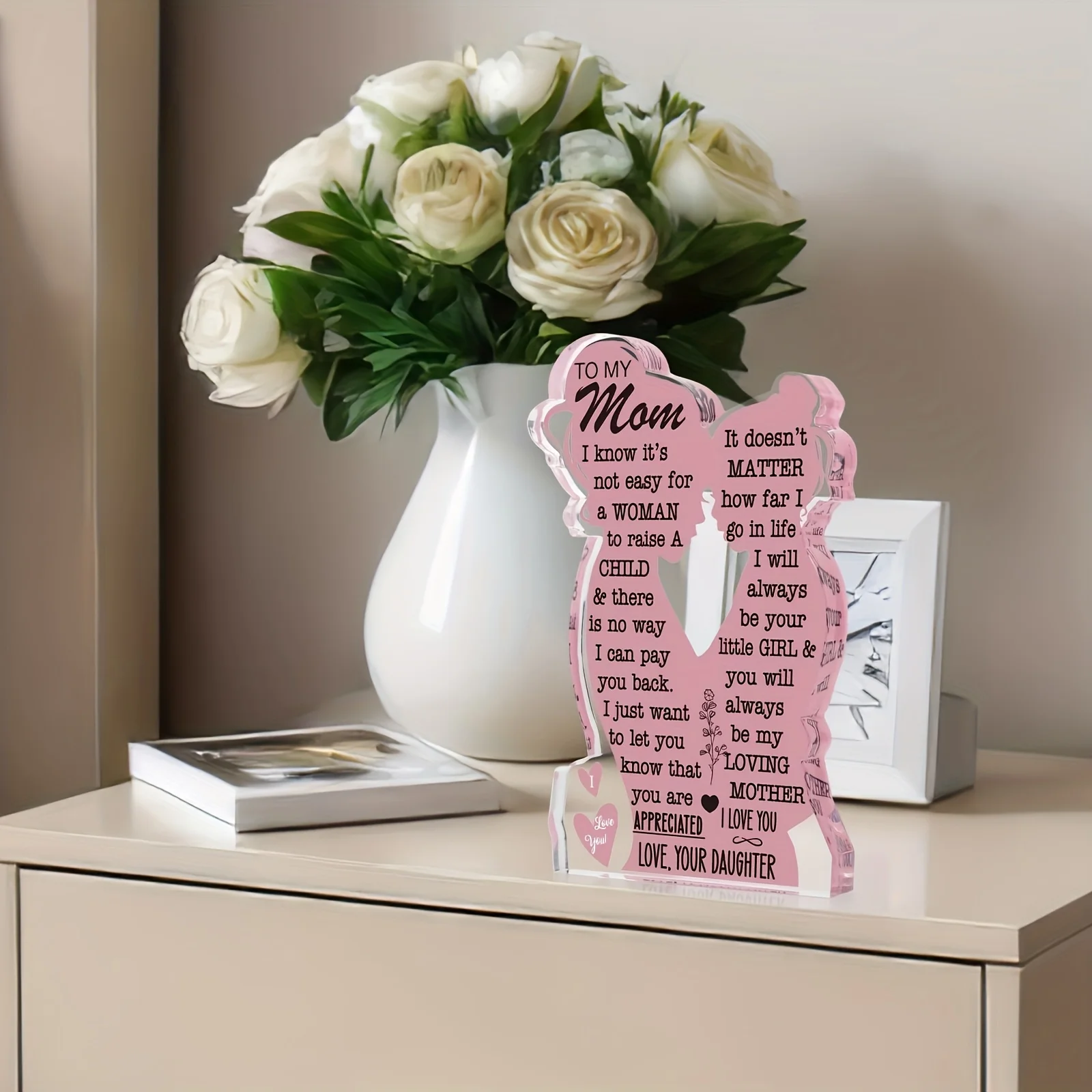 1/2 Stück Acryl-Plakette Muttertagsgeschenk von Tochter, Herzliches Mama-Geschenk von Sohn, Rosa Acryl Schreibtisch-Deko, Geburtstagsgeschenk für Mama – Detail 4