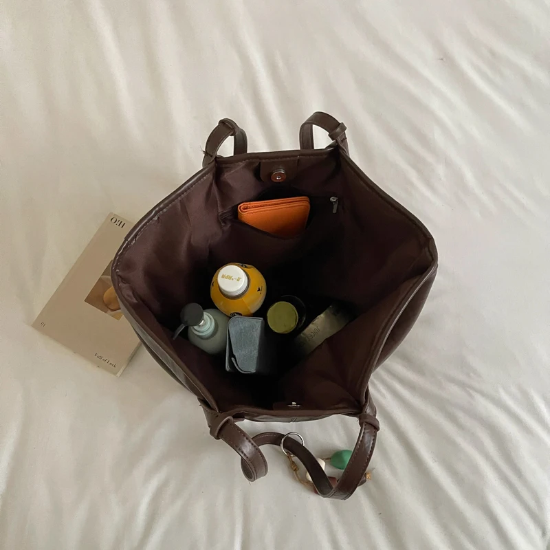 Overs ize Shopper Bag einfach lässig große Kapazität Tote Frauen Handtaschen Designer Tasche Luxus weiche Leder Umhängetasche schwarz Bolsos – Detail 16