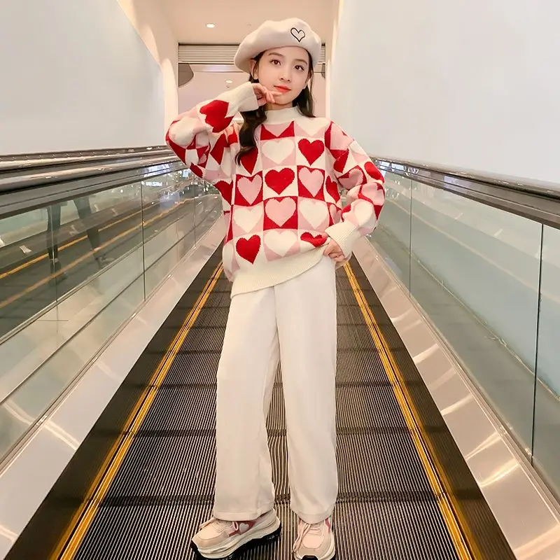 

Girls Sweater Thickened 2025 Autumn/Winter New Children's Fashion Knitted Top Christmas Winter Clothes for Girls 7 8 10 12 Years
