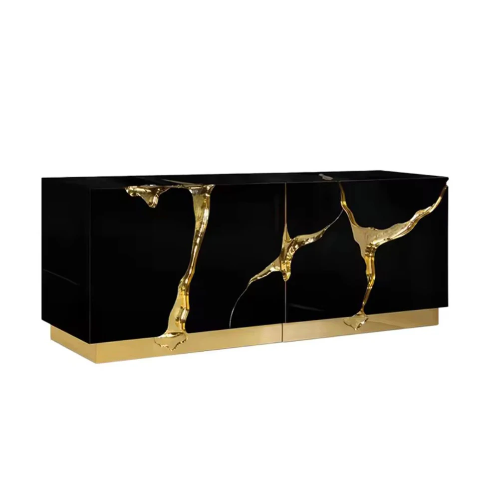 Luxury Black / White Sideboard Cabinet / TV stand with Gold Accent, High-Gloss Storage Cabinet for Living Room or Dining Room