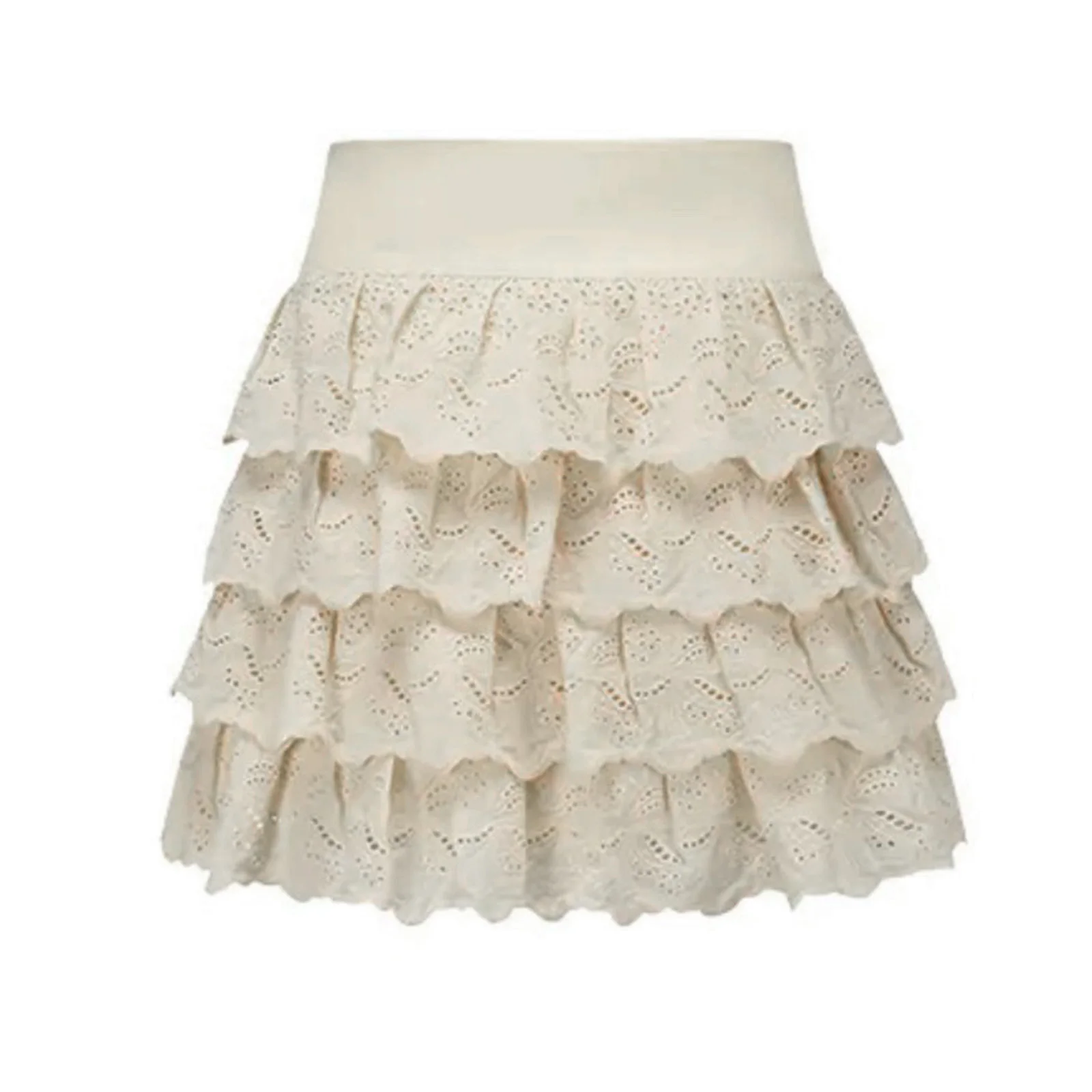 2025 Women's Tierred A-line Lace Hole Skirts High Waist Tiered Eyelet Skirt for Daily, Travel, Parties