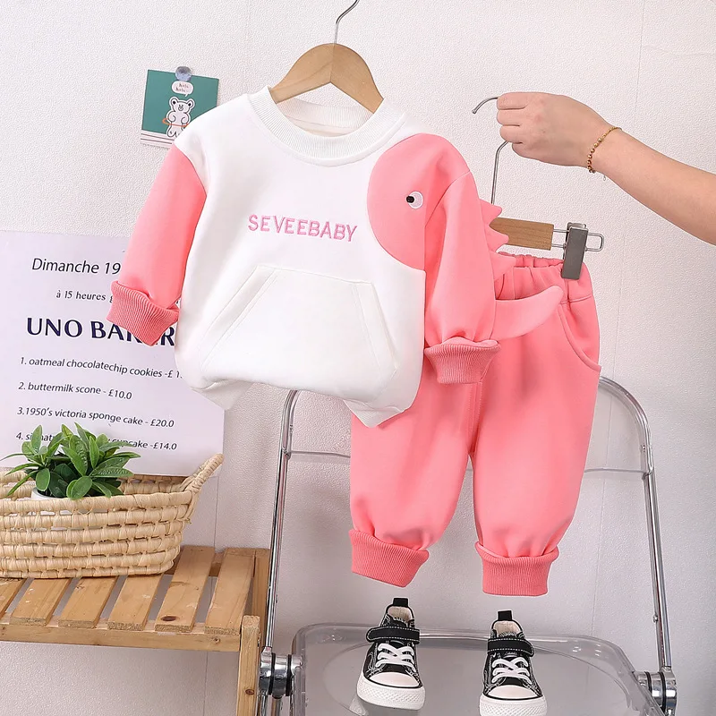 2024 New Baby Spring Girl Clothes 1 To 6 Years |Korean Style Cartoon Patchwork Long Sleeve T-shirts and Pants Childrens Clothing