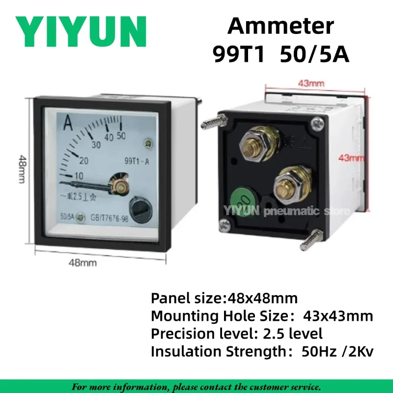 1PC 99T1 AC Analog Ammeter 100/5A 200/5A 300/5A 500/5A Industrial Panel Meters DC5A 10A 20A 30A 50A Direct Type Current Meter