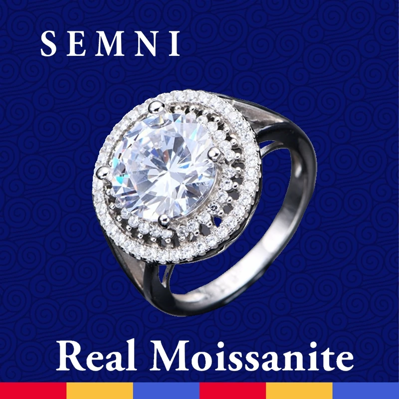 

SEMNI 4.0ct 10mm Round Cut Moissanite Diamond Ring for Women Ruby Sapphire Emerald Engagement Band 925 Sterling Silver Love Gift