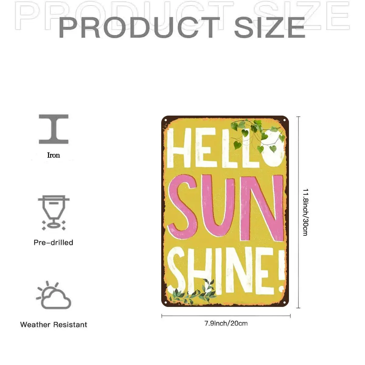 2D Flat, 1pc, Hello Sun Shine Decorative Signmetal Tin Sign, Pre-Drilled Holes, Suitable for Indoor, Garden, Outdoor, Home, Offi