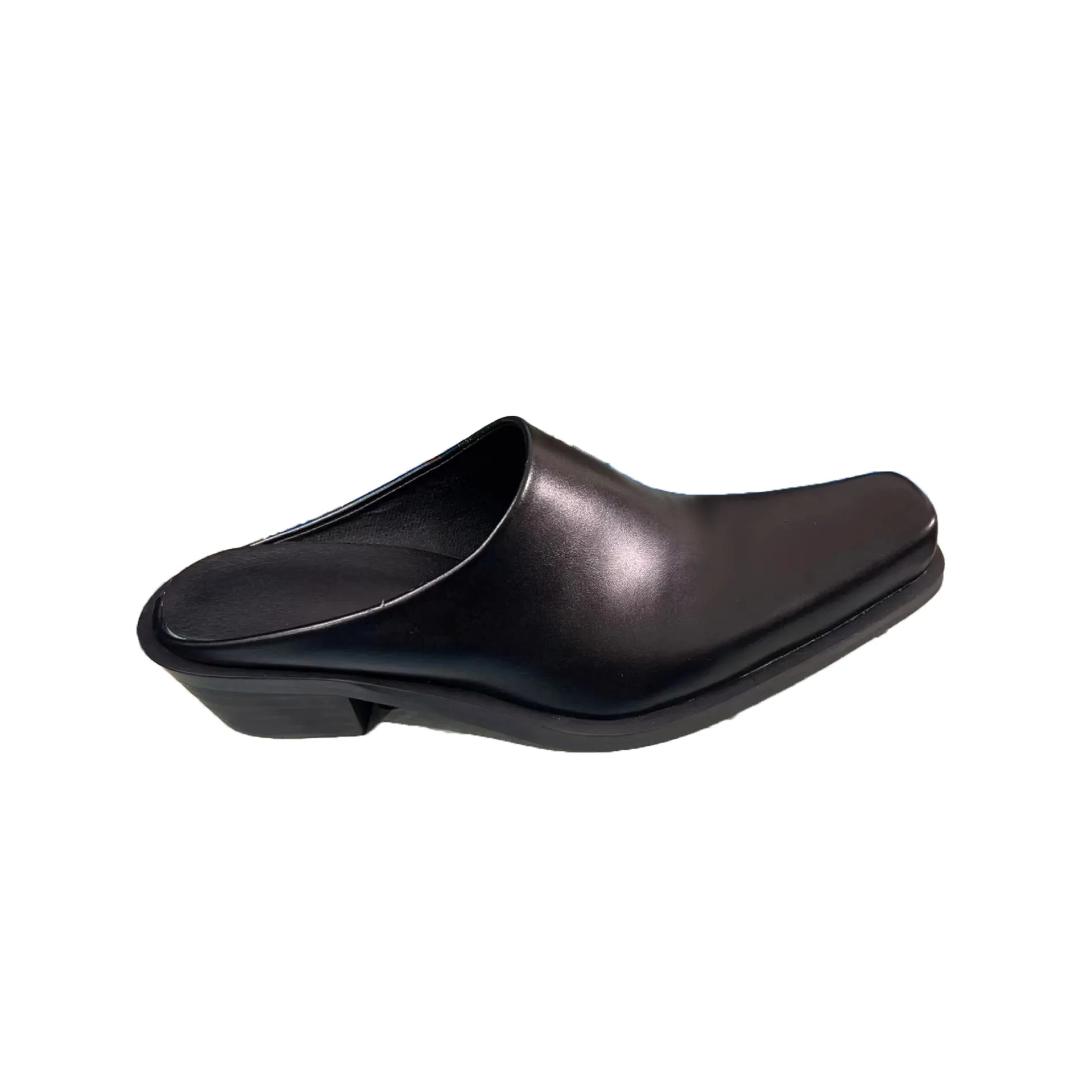 2026 Men's Leather Trendy Simple Square Head Casual Muller Trendy Leather Baotou Slippers Shoes Women