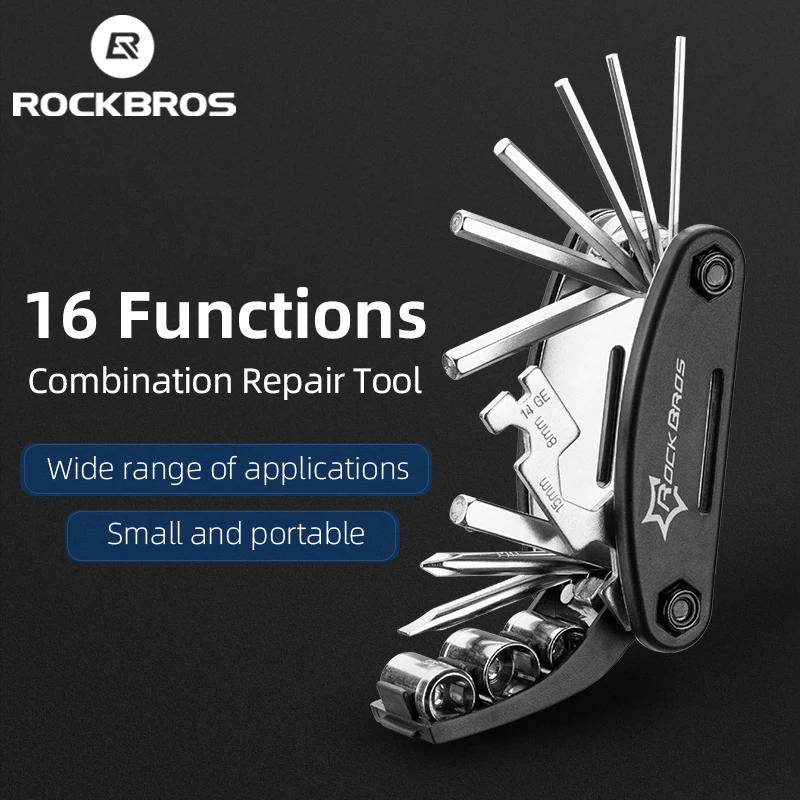ROCKBROS Bike Repair Tools 16 in 1 Bike Bicycle Multi Repair Tool Set Kit Hex Spoke Cycle Screwdriver Tool Wrench Mountain Cycle Tool Sets Black