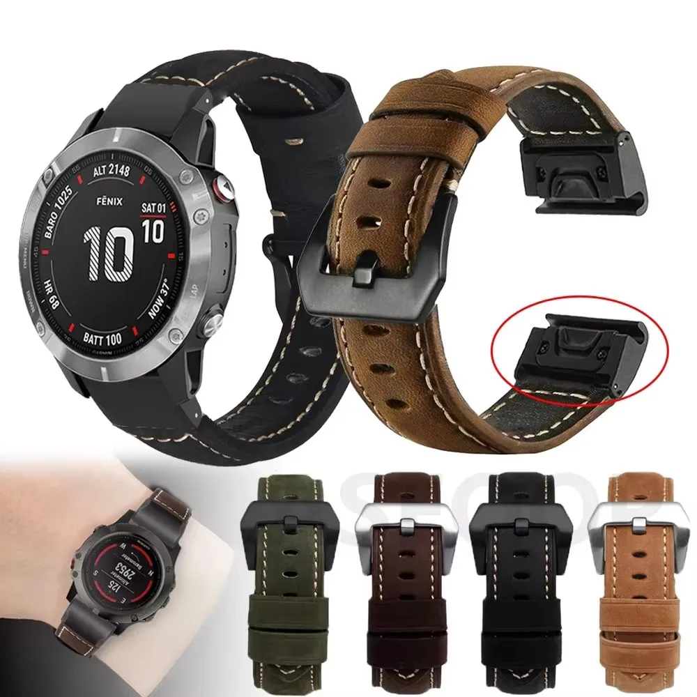 Watch Strap Leather 26mm 22mm Smart Watch for Garmin Quatix 7 Pro Fenix 7 7X 5X 6 6X QuickFit Release Approach S62/S60 Correa