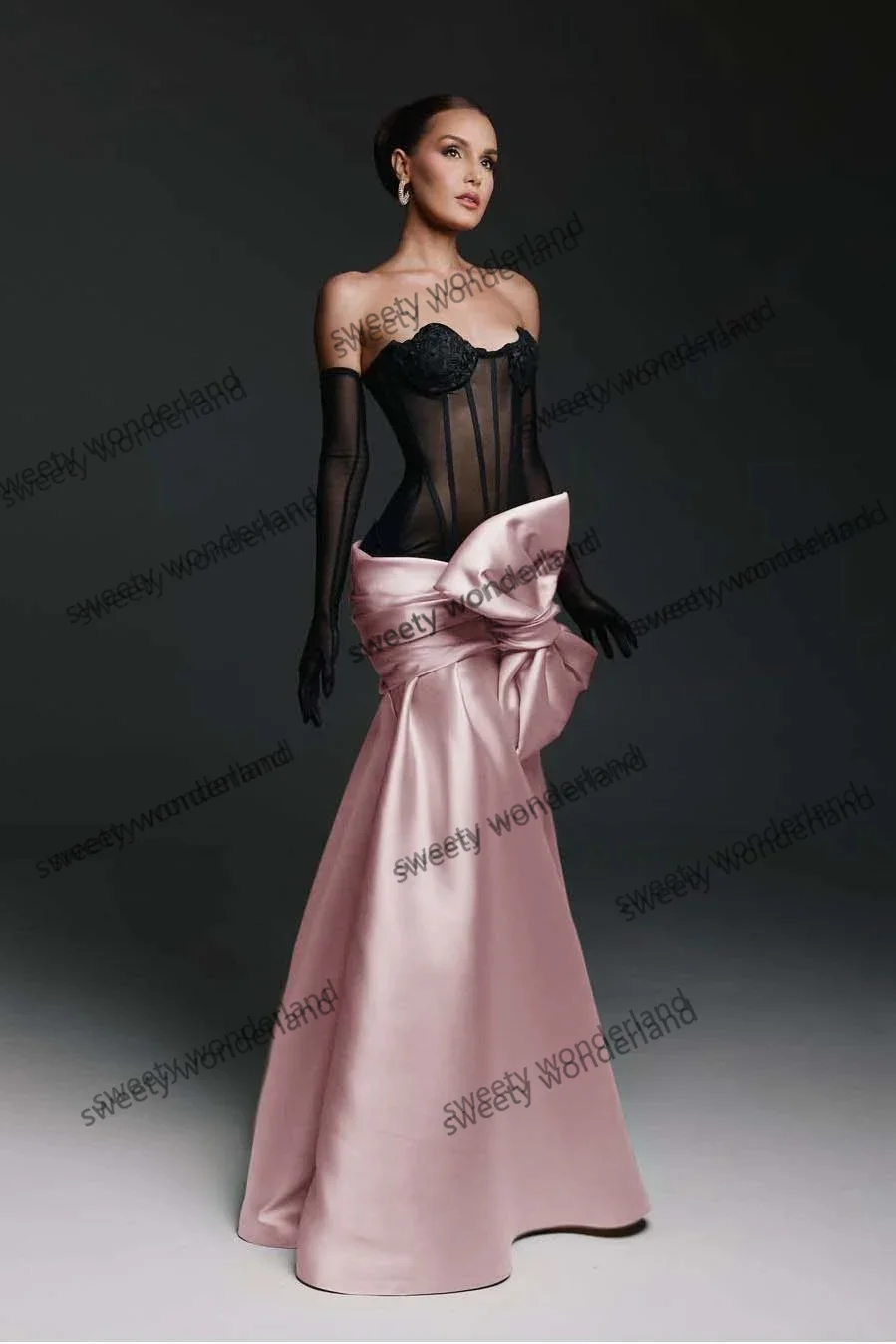 See Thru Mermaid Evening Dresses Bustier Corset vestidos de noche Exquisite Prom Dress with Bow Wedding Party Gown Customized image 4