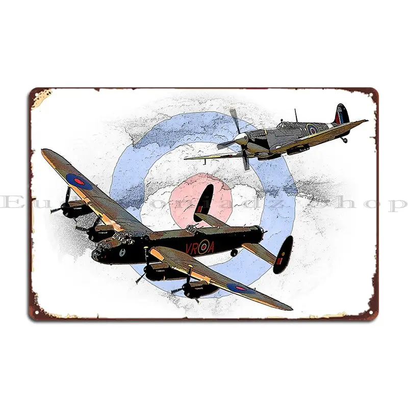 Spitfire And Lancaster Aircraft Metal Sign PaintingCustom Club Garage Wall Pub Tin Sign Poster