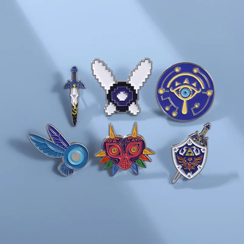أسطورة زيلدا أنيمي لعبة بروش الكرتون درع السيف تصميم الطلاء شعار سبيكة معدنية شعار المينا دبابيس مجوهرات هدايا #4