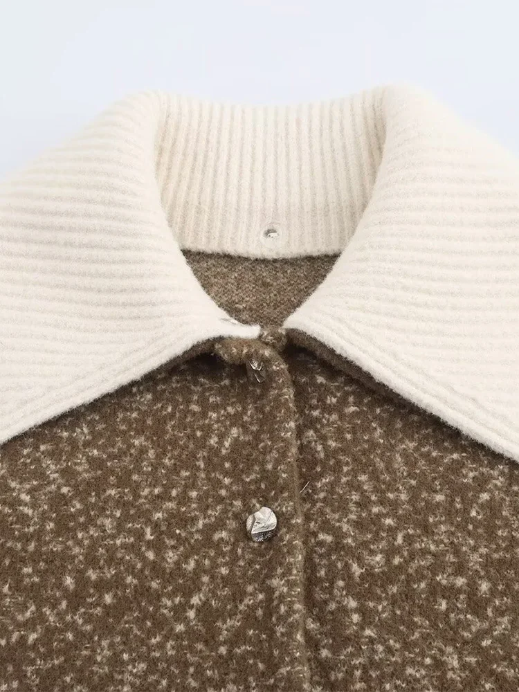 LIBIELIY 2024 New European And American Women's Fashion Removable Large Lapel Dotted Knitted Sweater Jacket