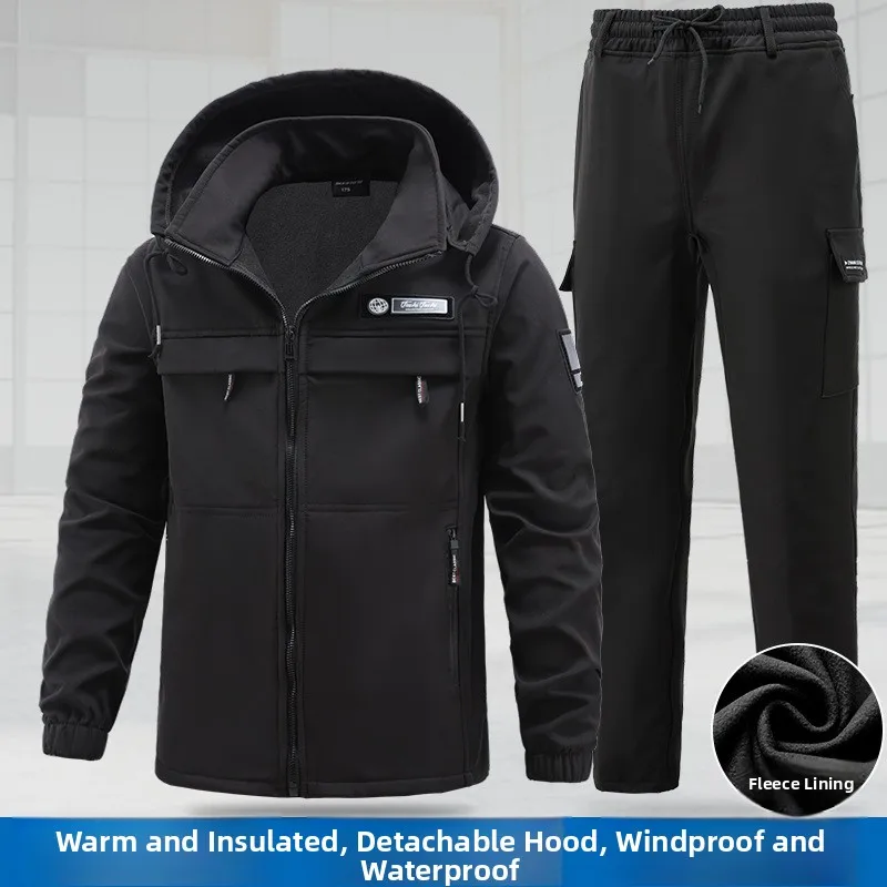 2025 Fall Winter Fleece Lined Waterproof Soft Shell Workwear Outdoor Climbing Suit Dirty Resistant Labor Protection Clothing Set