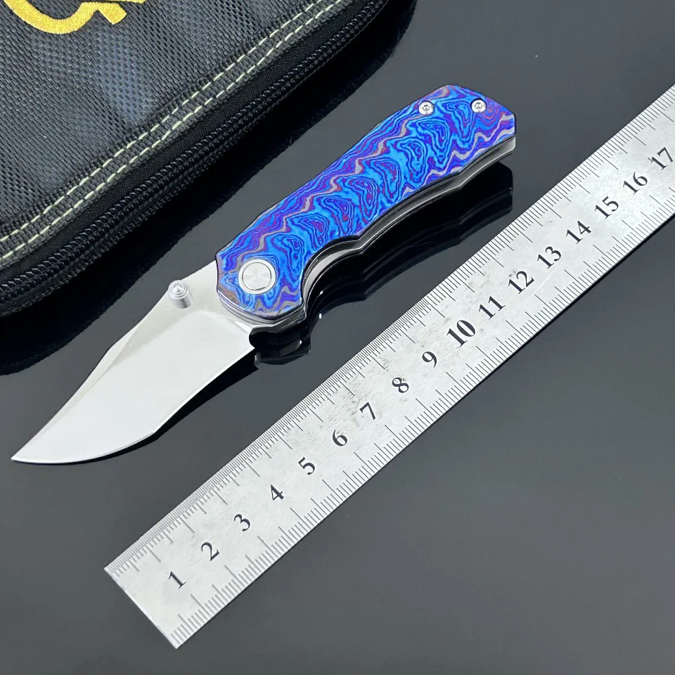 M398 Mini Folding Knife Vortex, Mirror Polished Blade TC4 Titanium Handle Inlaid Zirconium Damascus Ball Bearing EDC Pocket Tool