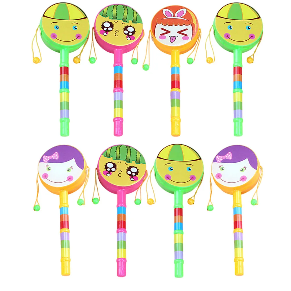 8 قطع من الطبول للتعليم المبكر، الهزازات المحمولة، أنماط كرتونية رائعة، هدية تطوير المهارات المعرفية