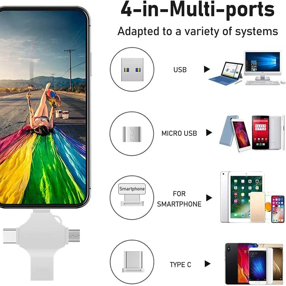 Imagem -05 - para Iphone Iso 4in1 Usb 3.0 Flash Drive 512gb 256gb 128gb 64gb 32gb Metal Pendrive Ipad Android Otg Mirco Usb Memória Vara Logotipo