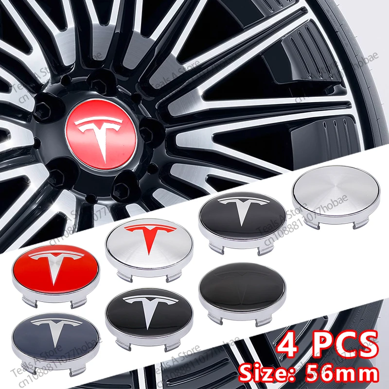 4 pçs 56mm tesla hub cap centro logotipo adesivo de alta qualidade para tesla modelo 3 y s x adesivo de carro personalizado acessórios do carro