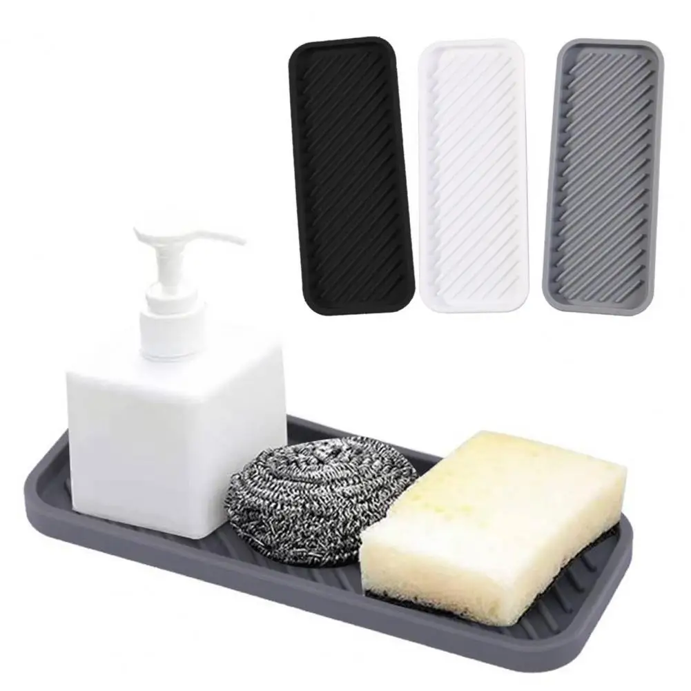 3Pcs Draining Mat Multifunctional Drying Rack Kitchen Sink Organizer Tray Silicone Sponge Soap Dispenser Caddy Counter Supplies