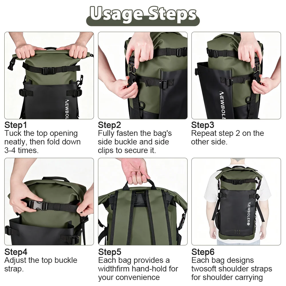 Schwimm-PVC-Packtasche, wasserdichter Rucksack für Damen und Herren, 35L, Schultertasche für Kajak, Trekking, Rafting, Surfen, Bootfahren – Detail 14