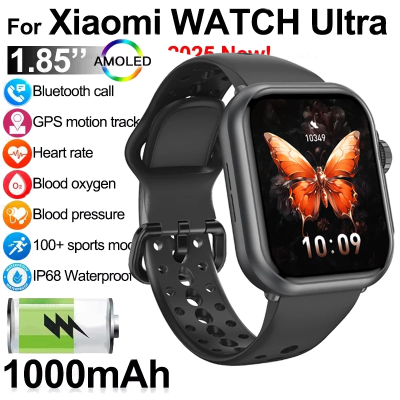

New Smart Watch Men Women 1.85-Inch HD AMOLED Full Touch Screen IP68 Waterproof Bluetooth Call SmartWatch Men For Android IOS