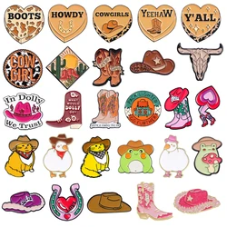 Creative Cowboy Metal Brooch Hat Flower Boots Bullcat Cow Girls Horseshoe Cute Cowboy Frog Backpack Metal Badge Punk Pin Jewelry