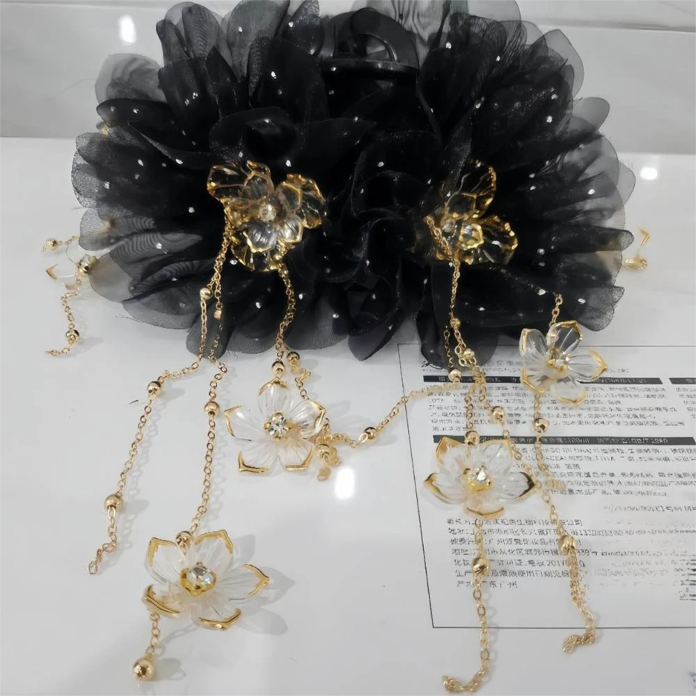 Elegant Lotus Flower Flower Hair Clip Mesh Material Tassels Hair Claw Sequins Plastic Bow Hair Grips Wedding Party