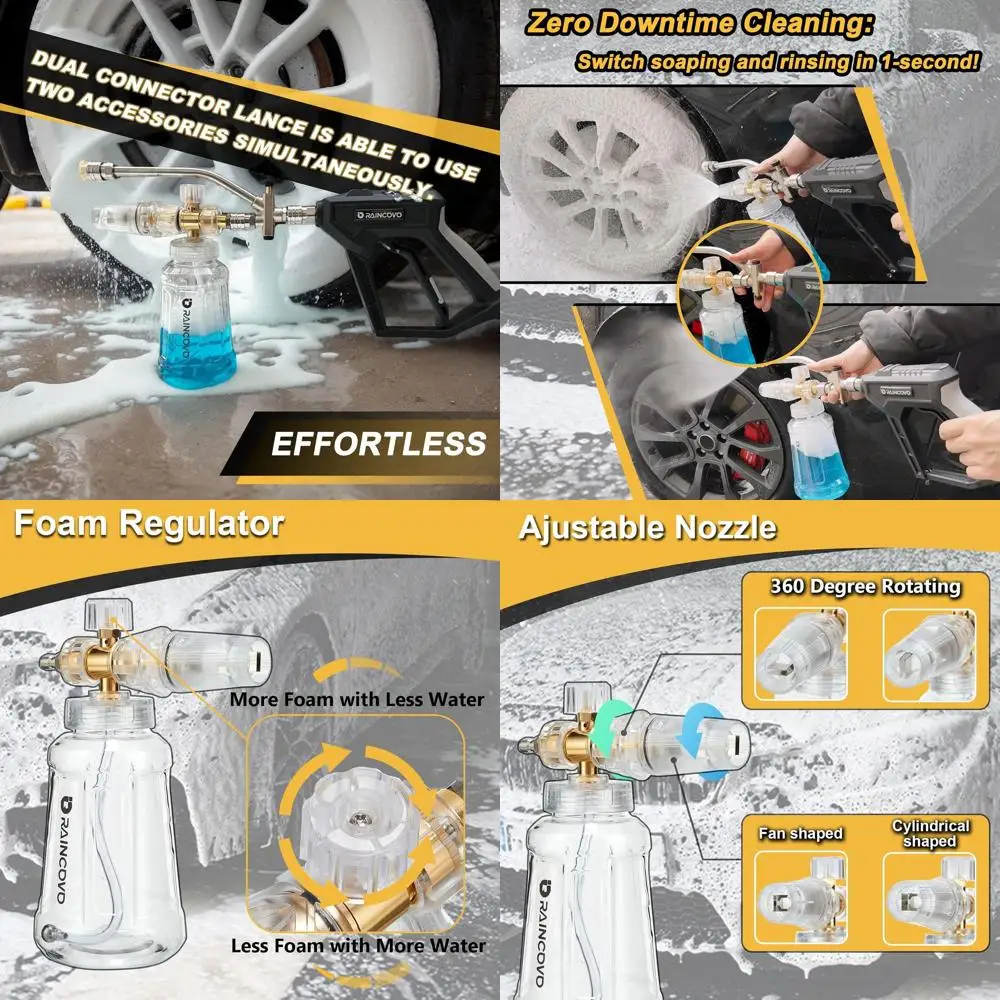 

Foam Cannon with Short Pressure Washer Gun, Dual Connector Accessories, Snow Soap Attachment for Car Wash, 5 Nozzles Tips with H