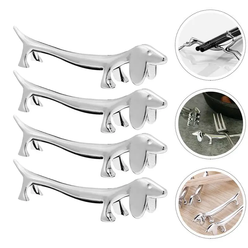 6Pcs Puppy Chopstick Rest Zinc Alloy Rack Dinner Table Decorations Storage Cutlery Organizer Desktop Fork Metal Shelf Pillow