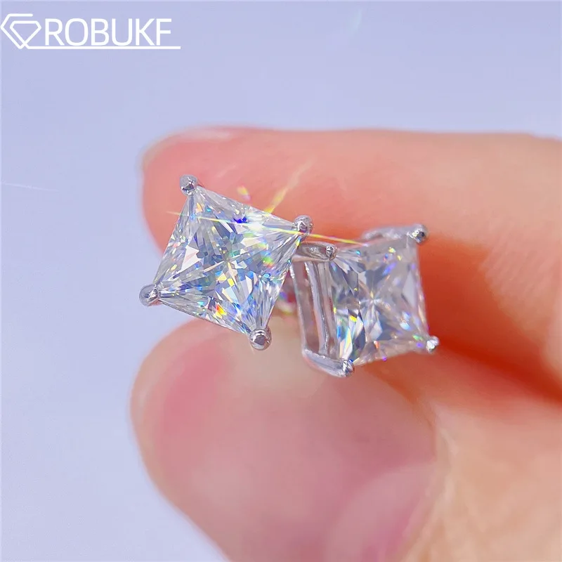 

5.5*5.5mm 1CT Princess Cut Moissanite Stud Earrings for Women Sparkling Diamond 925 Sterling Silver Wedding Jewelry Earring Gift