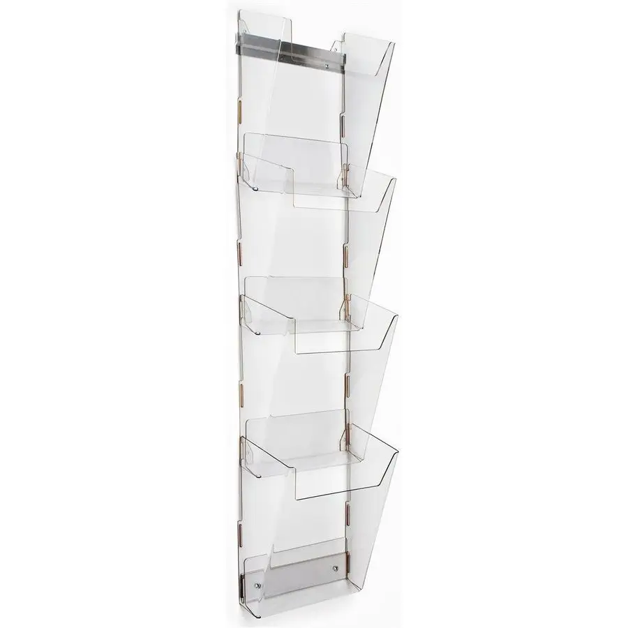 Wall Rack with 4 Pockets, Tiered, Frameless, Notched Front Panels, Durable Construction, HighImpact Acrylic, Clear