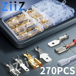 270PCS Electric Wire Connectors Set Boxed 2.8/4.8/6.3mm Female and male Crimp Terminal Connector Gold Brass/Silver Car Speaker