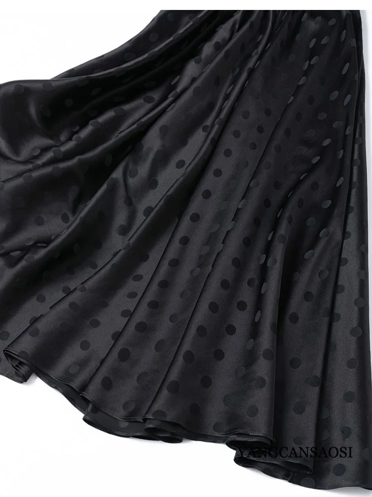 Women's Fashion Clothing 93% Natural Mulberry Silk Elastic Jacquard Satin Diagonal Cut Sagging Feeling 3.5m Large Swing Skirt